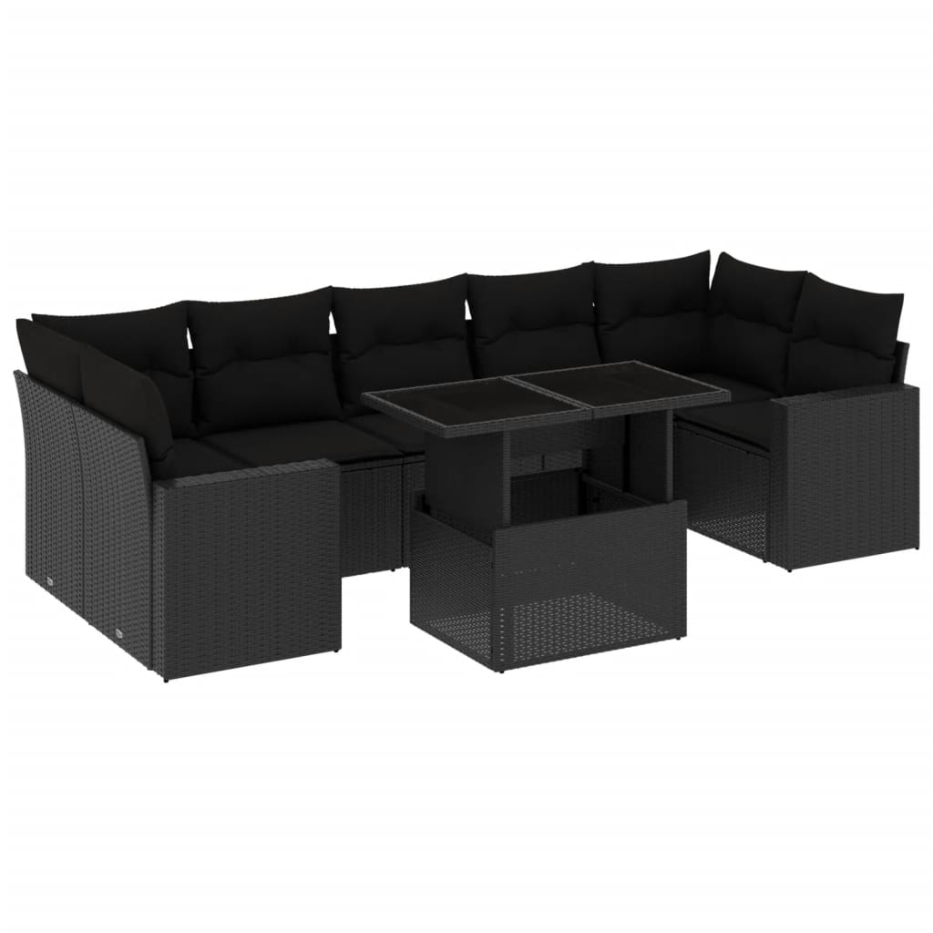 Set mobilier de grădină cu perne, 8 piese, negru, poliratan GartenMobel Dekor