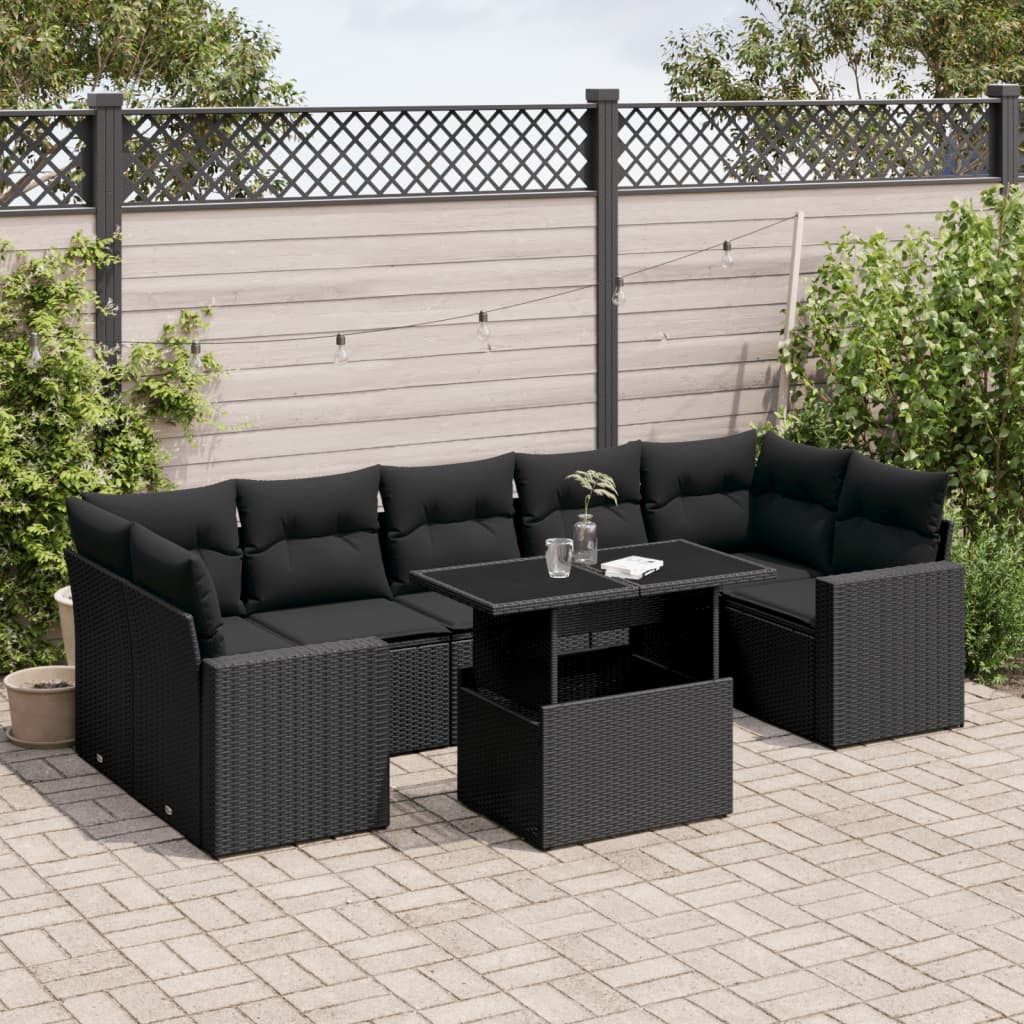 Set mobilier de grădină cu perne, 8 piese, negru, poliratan GartenMobel Dekor