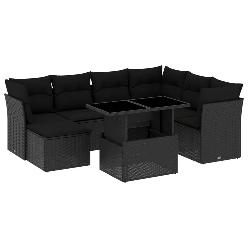 Set mobilier de grădină cu perne, 8 piese, negru, poliratan GartenMobel Dekor