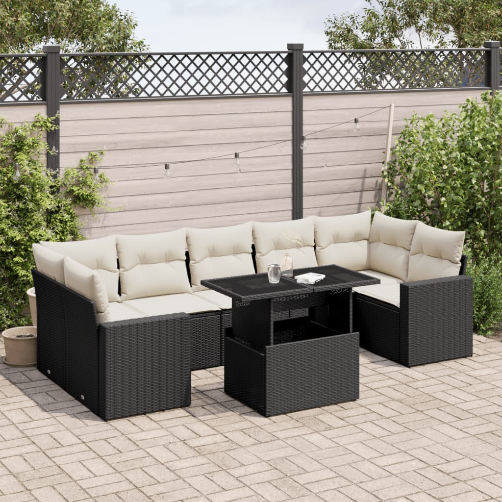 Set mobilier de grădină cu perne, 8 piese, negru, poliratan GartenMobel Dekor