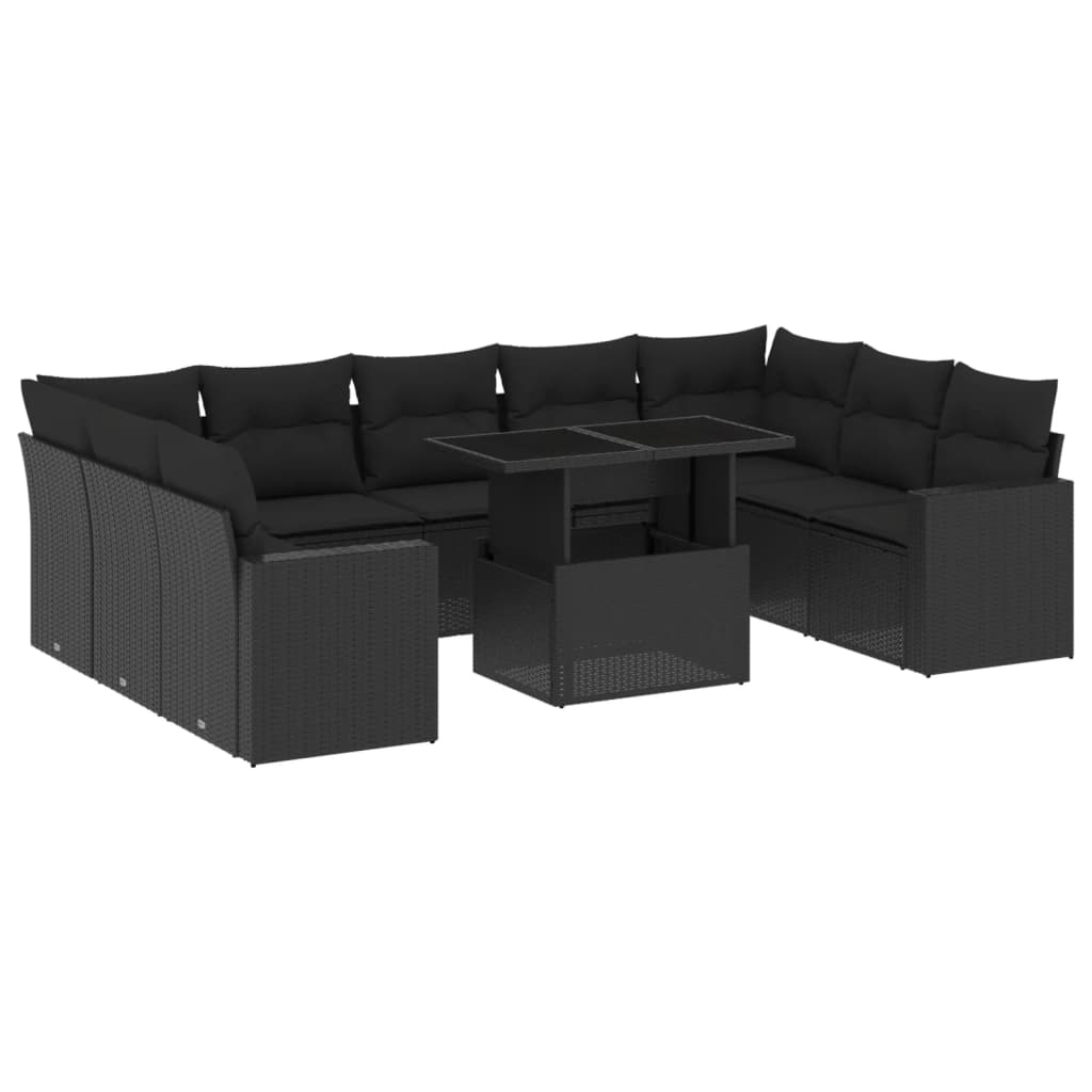 Set canapele de grădină cu perne, 10 piese, negru, poliratan GartenMobel Dekor