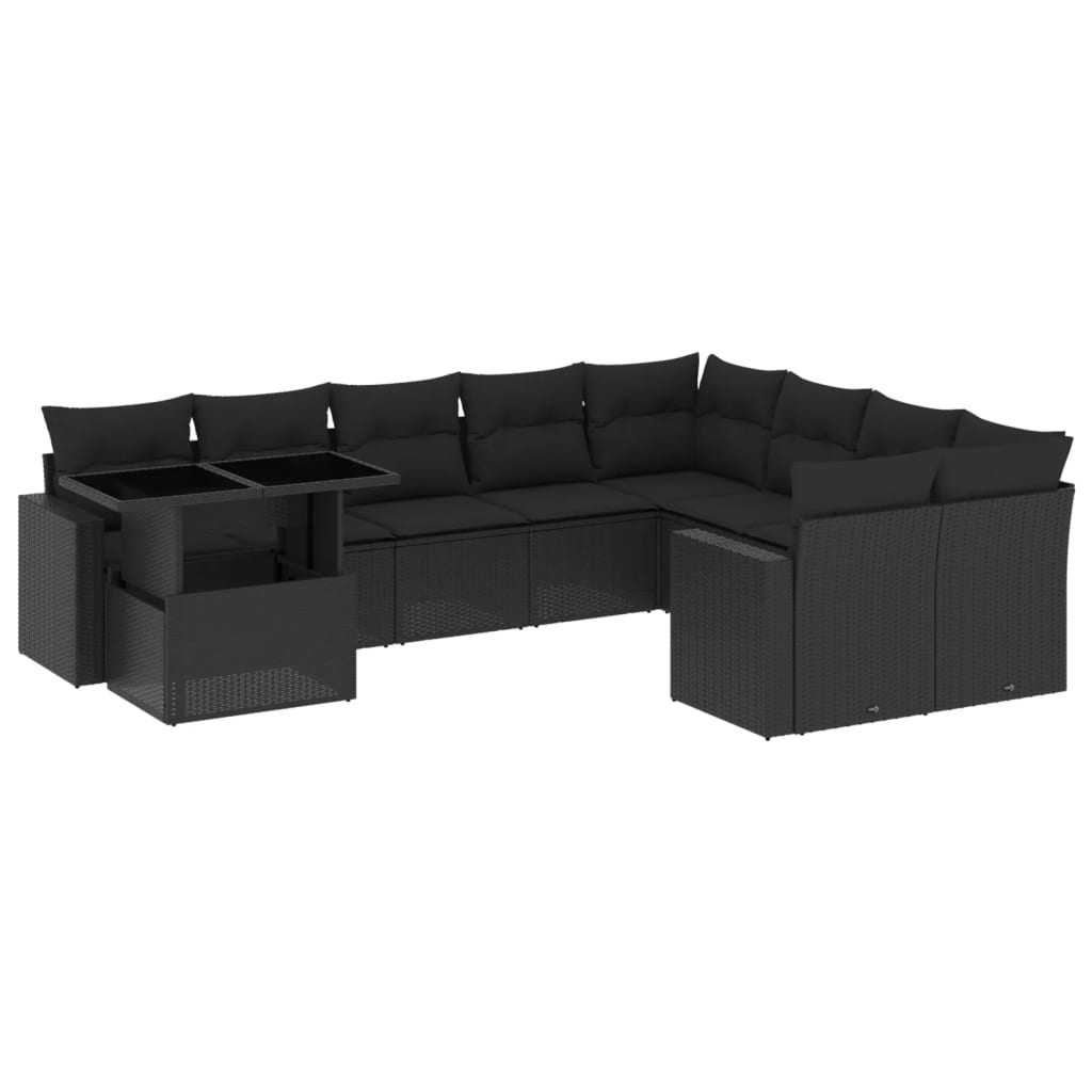 Set canapele de grădină cu perne, 10 piese, negru, poliratan GartenMobel Dekor