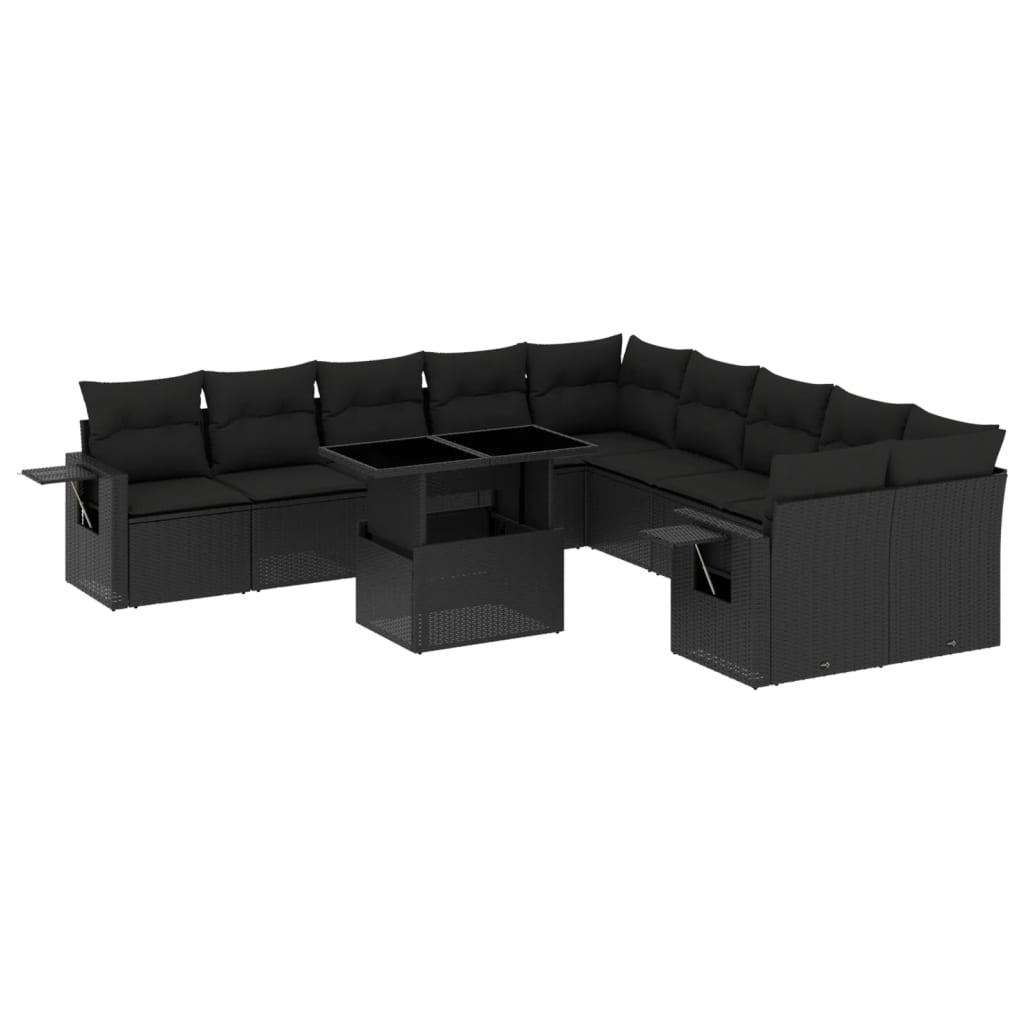 Set canapele de grădină cu perne, 11 piese, negru, poliratan GartenMobel Dekor