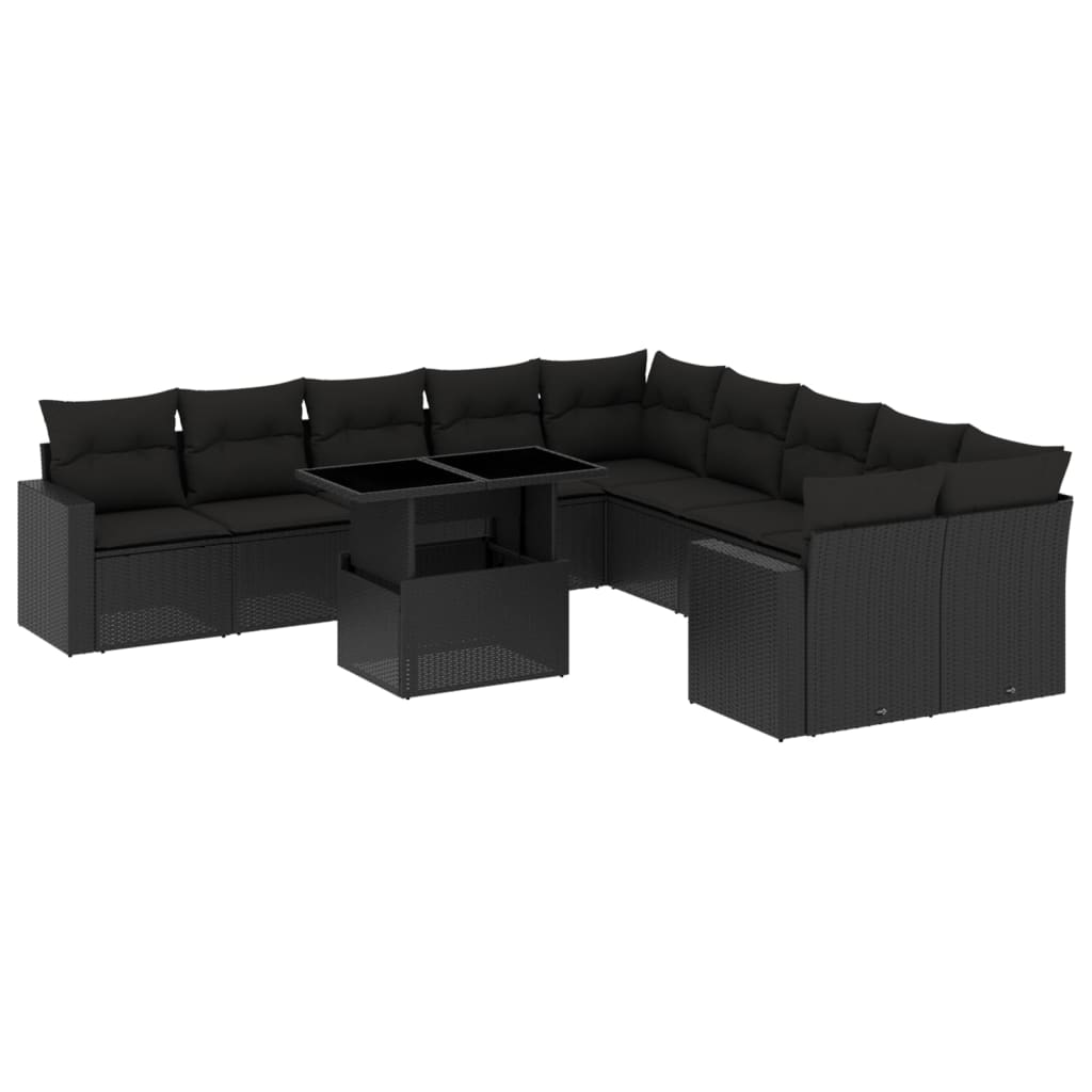 Set canapele de grădină cu perne, 11 piese, negru, poliratan GartenMobel Dekor