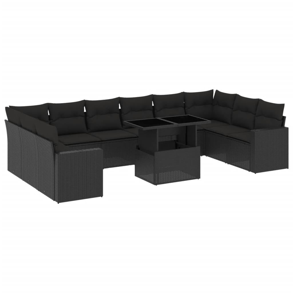 Set canapele de grădină cu perne, 11 piese, negru, poliratan GartenMobel Dekor