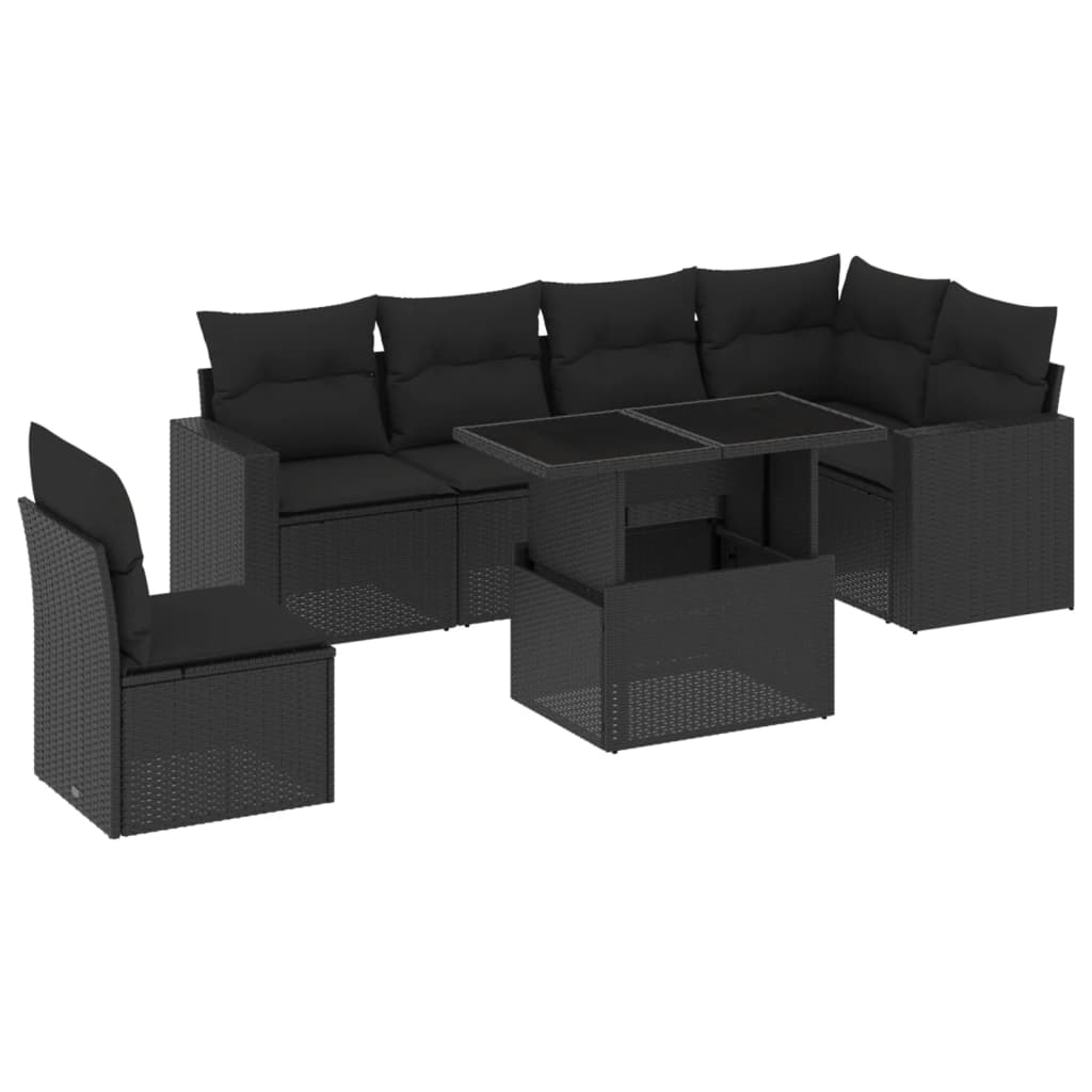 Set canapele de grădină cu perne, 7 piese, negru, poliratan GartenMobel Dekor