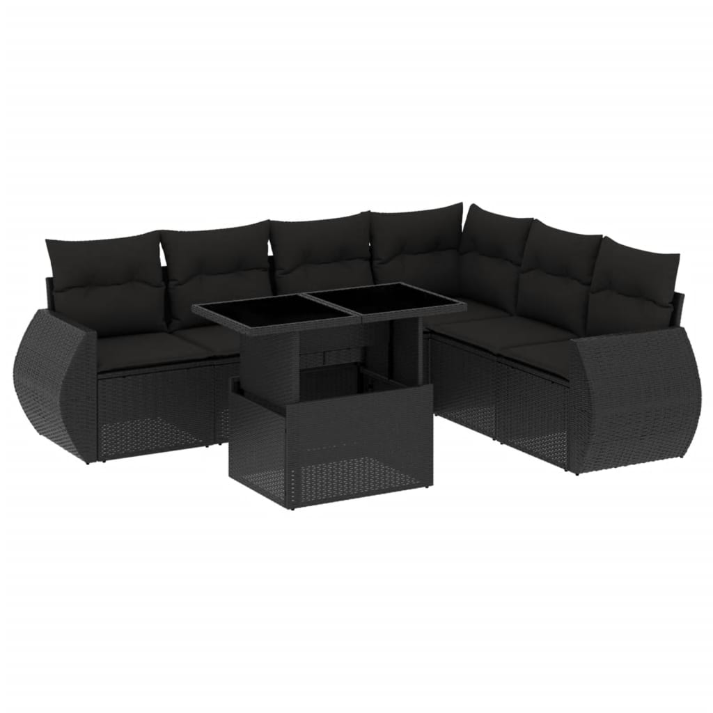 Set canapele de grădină cu perne, 7 piese, negru, poliratan GartenMobel Dekor