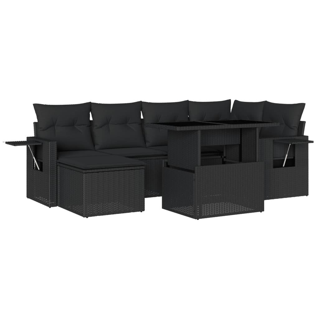 Set canapele de grădină cu perne, 7 piese, negru, poliratan GartenMobel Dekor