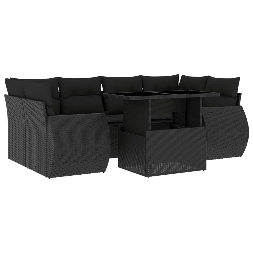 Set canapele de grădină cu perne, 7 piese, negru, poliratan GartenMobel Dekor