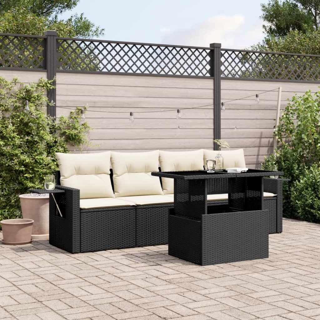Set mobilier de grădină cu perne, 5 piese, negru, poliratan GartenMobel Dekor