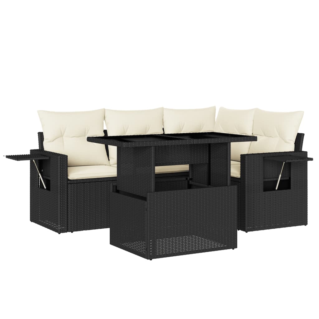 Set mobilier de grădină cu perne, 5 piese, negru, poliratan GartenMobel Dekor