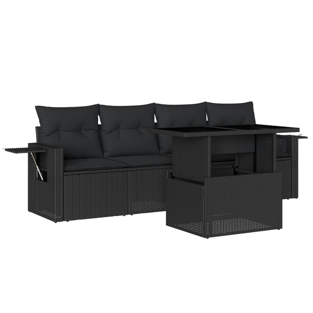 Set mobilier de grădină cu perne, 5 piese, negru, poliratan GartenMobel Dekor