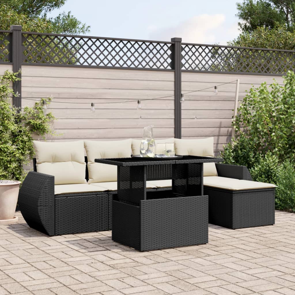 Set mobilier de grădină cu perne, 6 piese, negru, poliratan GartenMobel Dekor