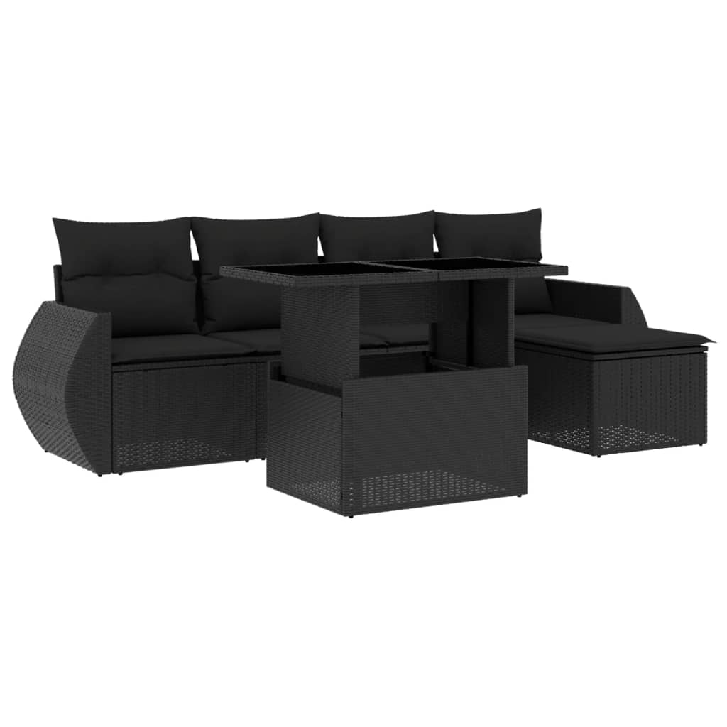 Set mobilier de grădină cu perne, 6 piese, negru, poliratan GartenMobel Dekor
