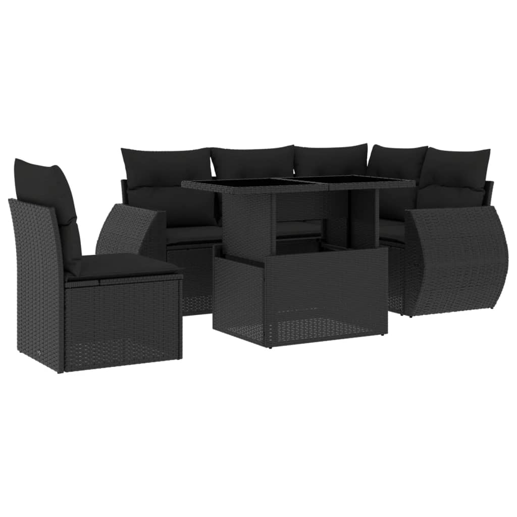 Set mobilier de grădină cu perne, 6 piese, negru, poliratan GartenMobel Dekor