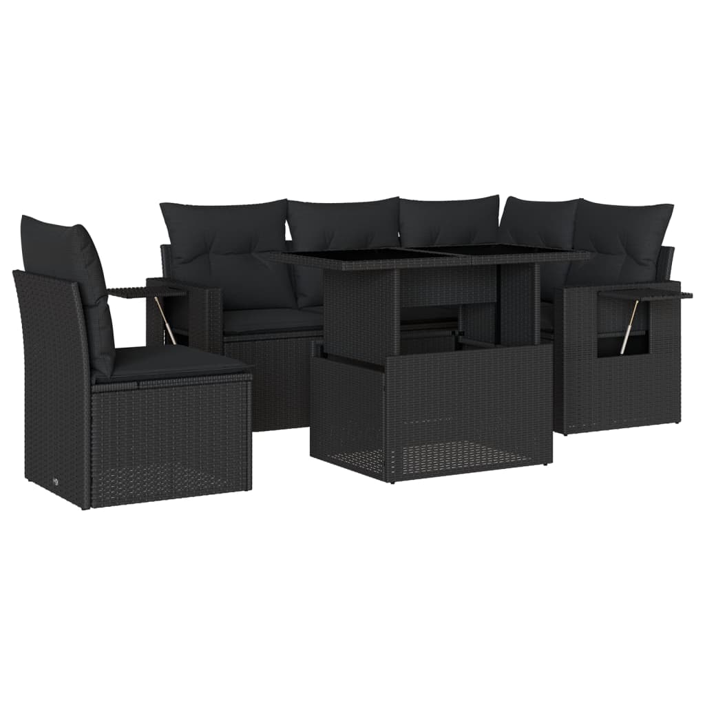 Set mobilier de grădină cu perne, 6 piese, negru, poliratan GartenMobel Dekor
