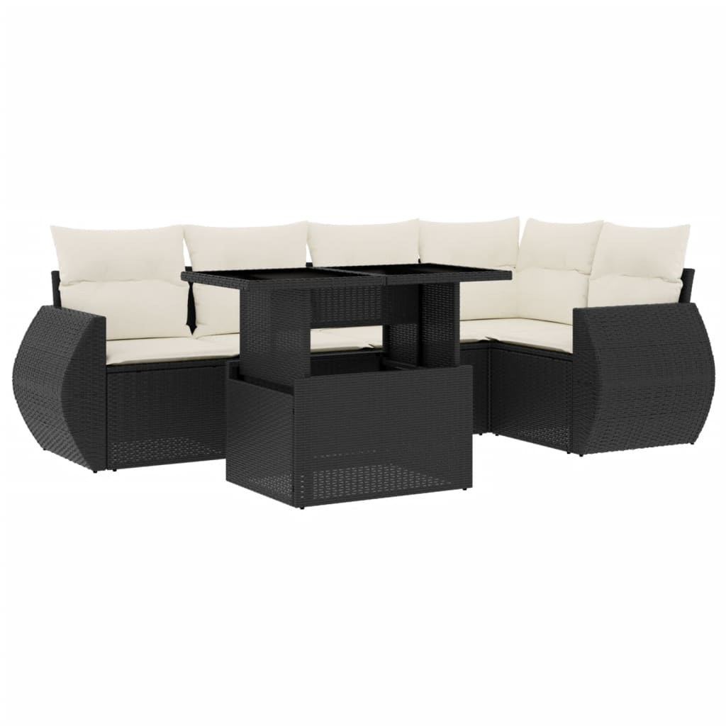 Set mobilier de grădină cu perne, 6 piese, negru, poliratan GartenMobel Dekor