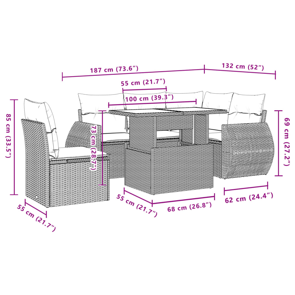Set mobilier de grădină cu perne, 6 piese, negru, poliratan GartenMobel Dekor