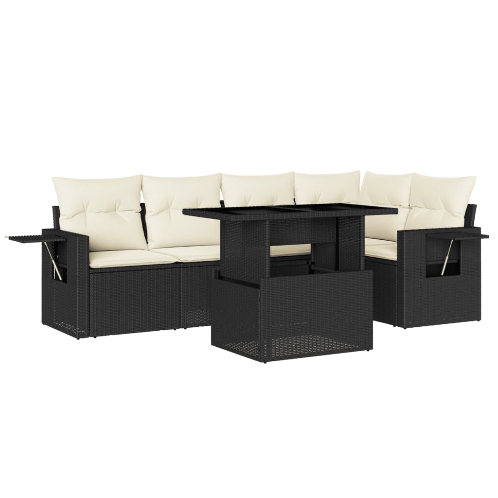 Set mobilier de grădină cu perne, 6 piese, negru, poliratan GartenMobel Dekor