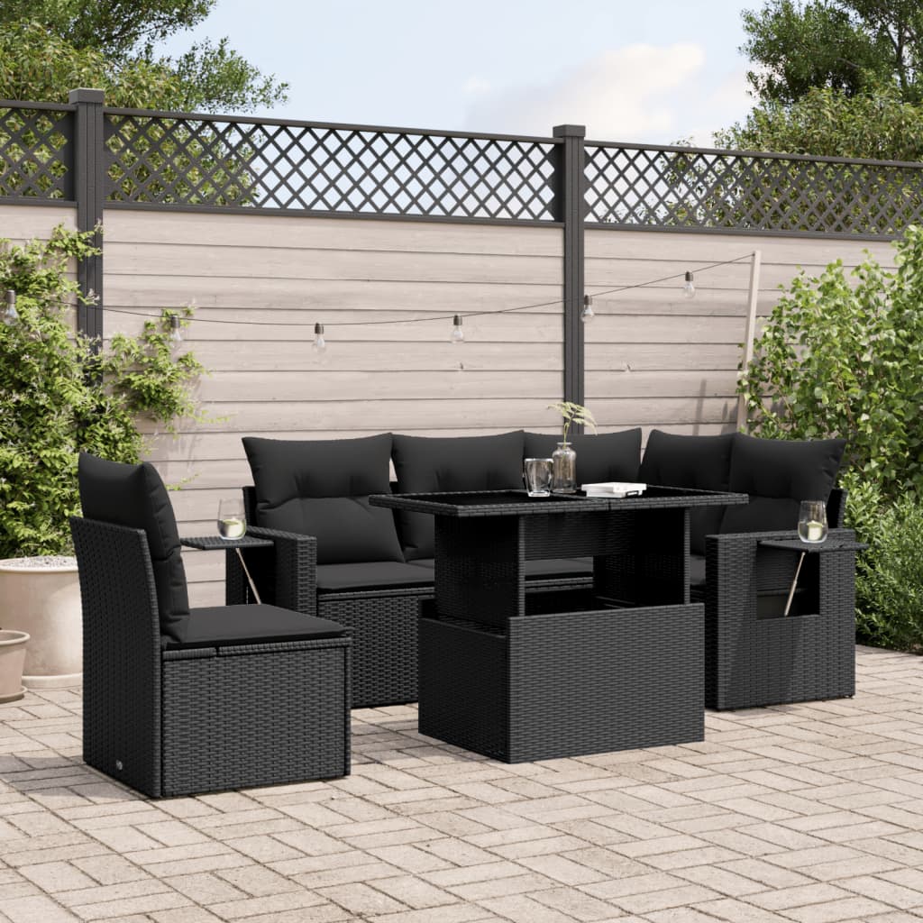 Set mobilier de grădină cu perne, 6 piese, negru, poliratan GartenMobel Dekor
