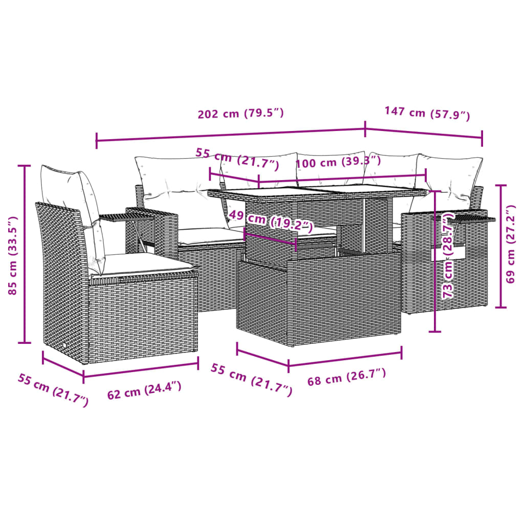 Set mobilier de grădină cu perne, 6 piese, negru, poliratan GartenMobel Dekor