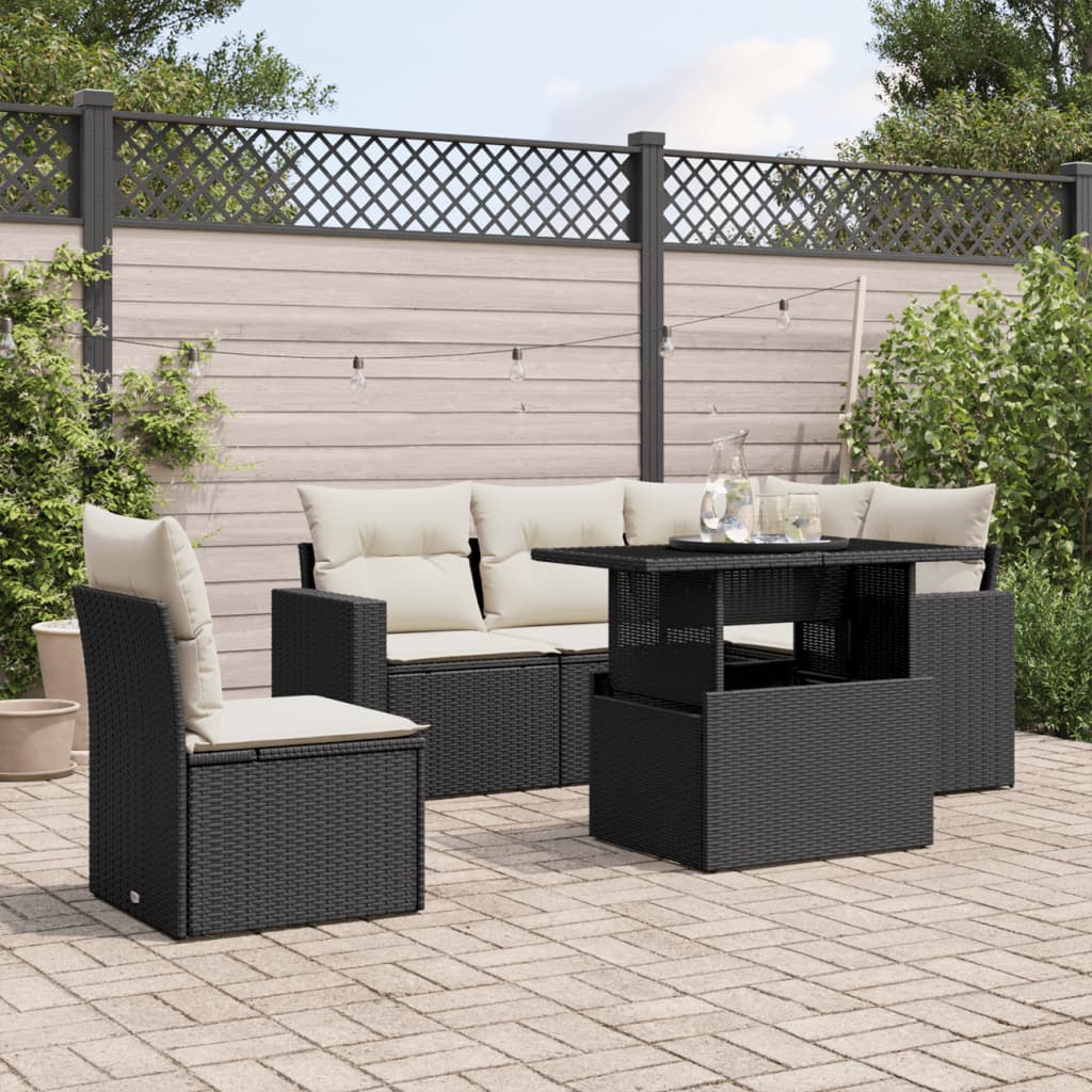 Set mobilier de grădină cu perne, 6 piese, negru, poliratan GartenMobel Dekor