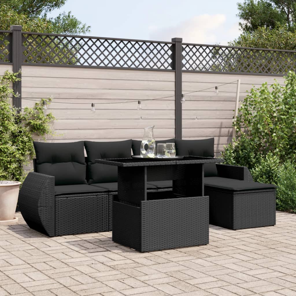 Set mobilier de grădină cu perne, 6 piese, negru, poliratan GartenMobel Dekor