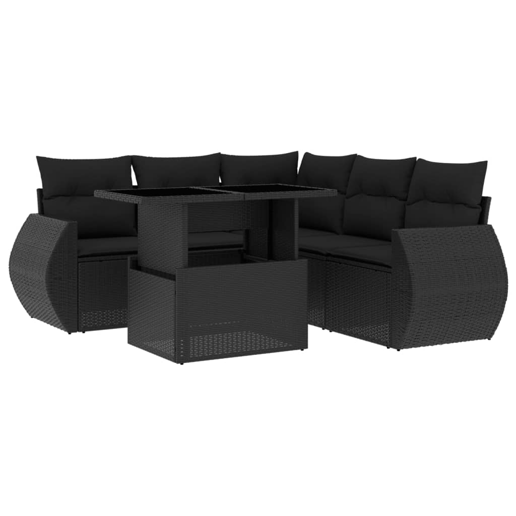 Set mobilier de grădină cu perne, 6 piese, negru, poliratan GartenMobel Dekor