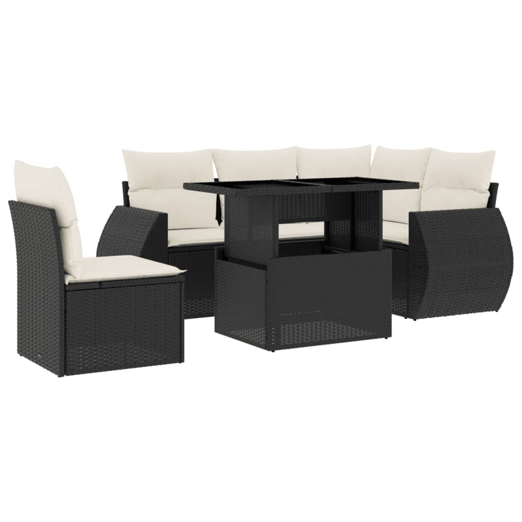Set mobilier de grădină cu perne, 6 piese, negru, poliratan GartenMobel Dekor
