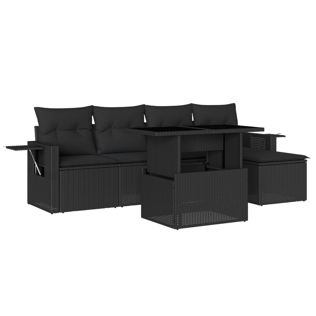 Set mobilier de grădină cu perne, 6 piese, negru, poliratan GartenMobel Dekor