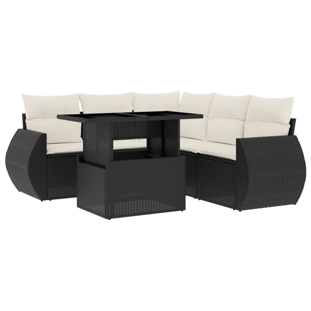 Set mobilier de grădină cu perne, 6 piese, negru, poliratan GartenMobel Dekor