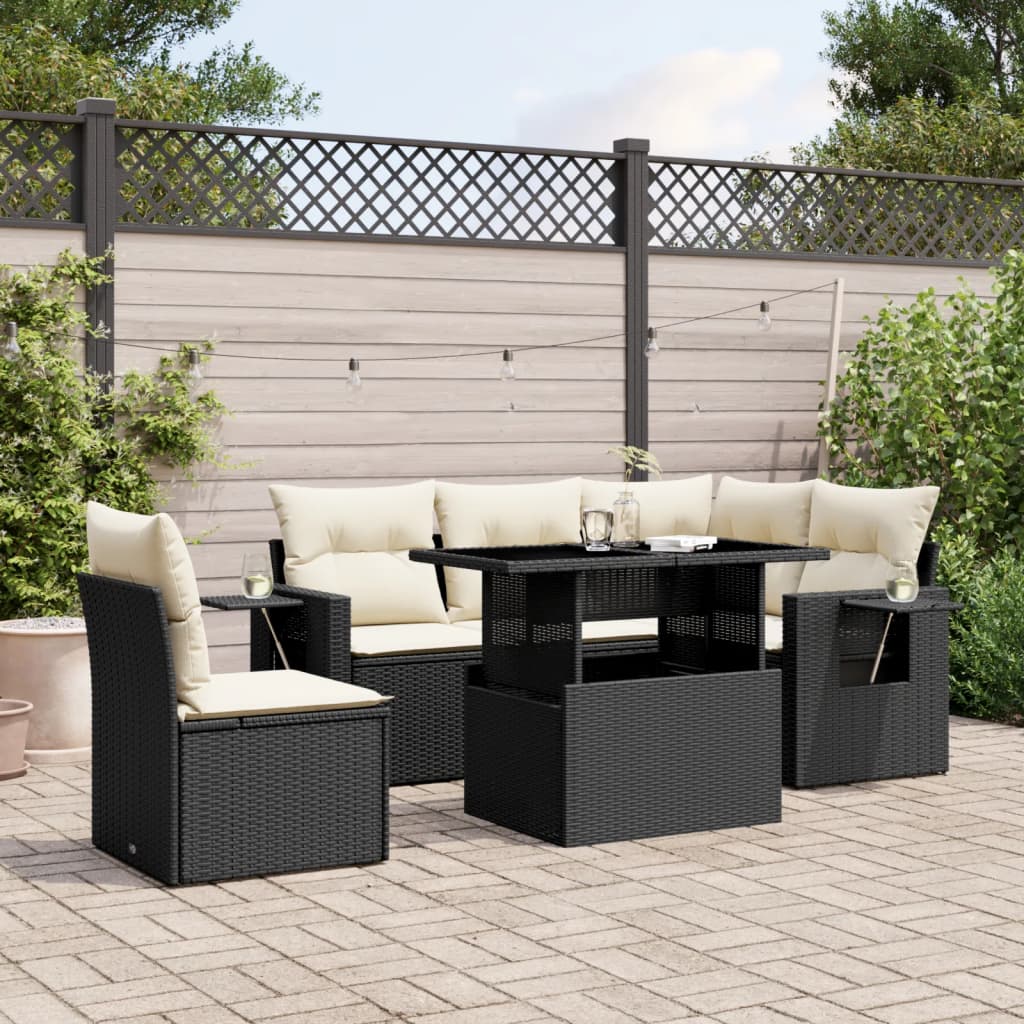 Set mobilier de grădină cu perne, 6 piese, negru, poliratan GartenMobel Dekor