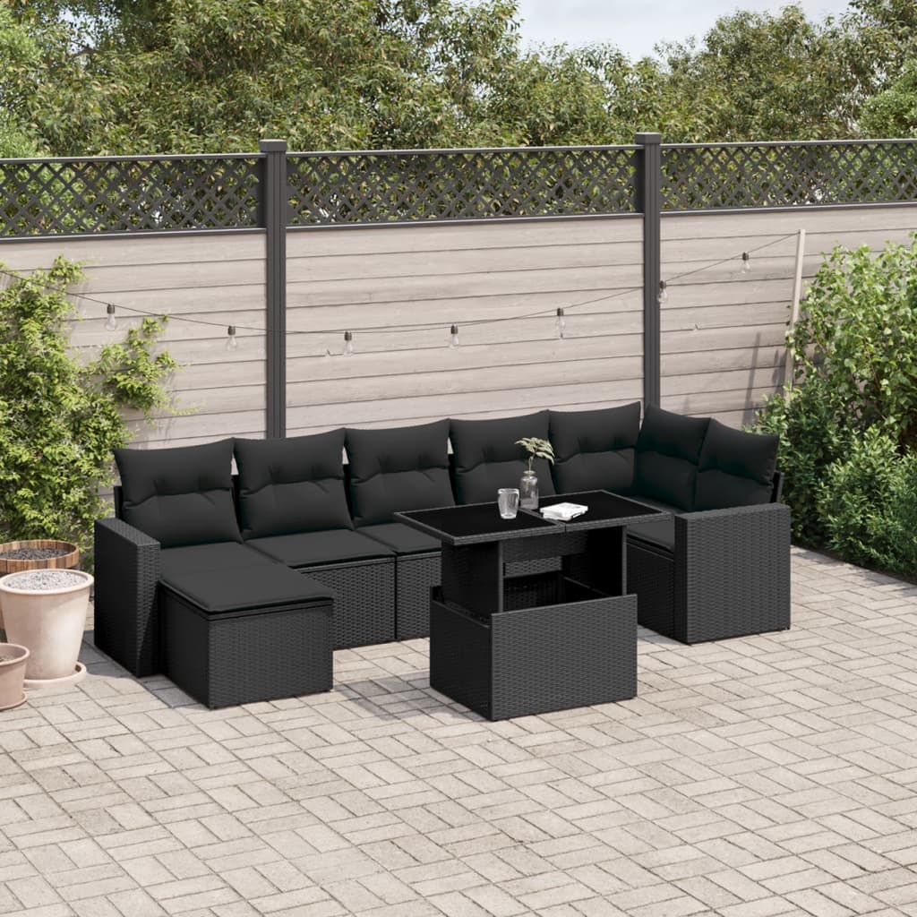 Set mobilier de grădină cu perne, 8 piese, negru, poliratan GartenMobel Dekor