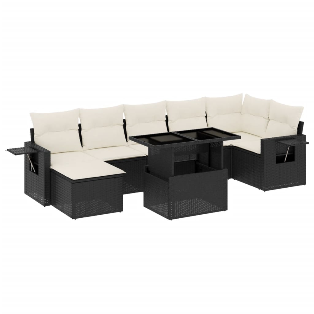Set mobilier de grădină cu perne, 8 piese, negru, poliratan GartenMobel Dekor