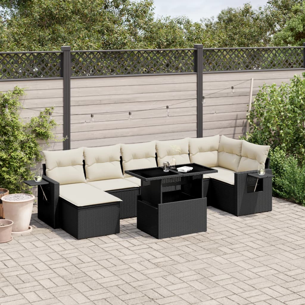 Set mobilier de grădină cu perne, 8 piese, negru, poliratan GartenMobel Dekor