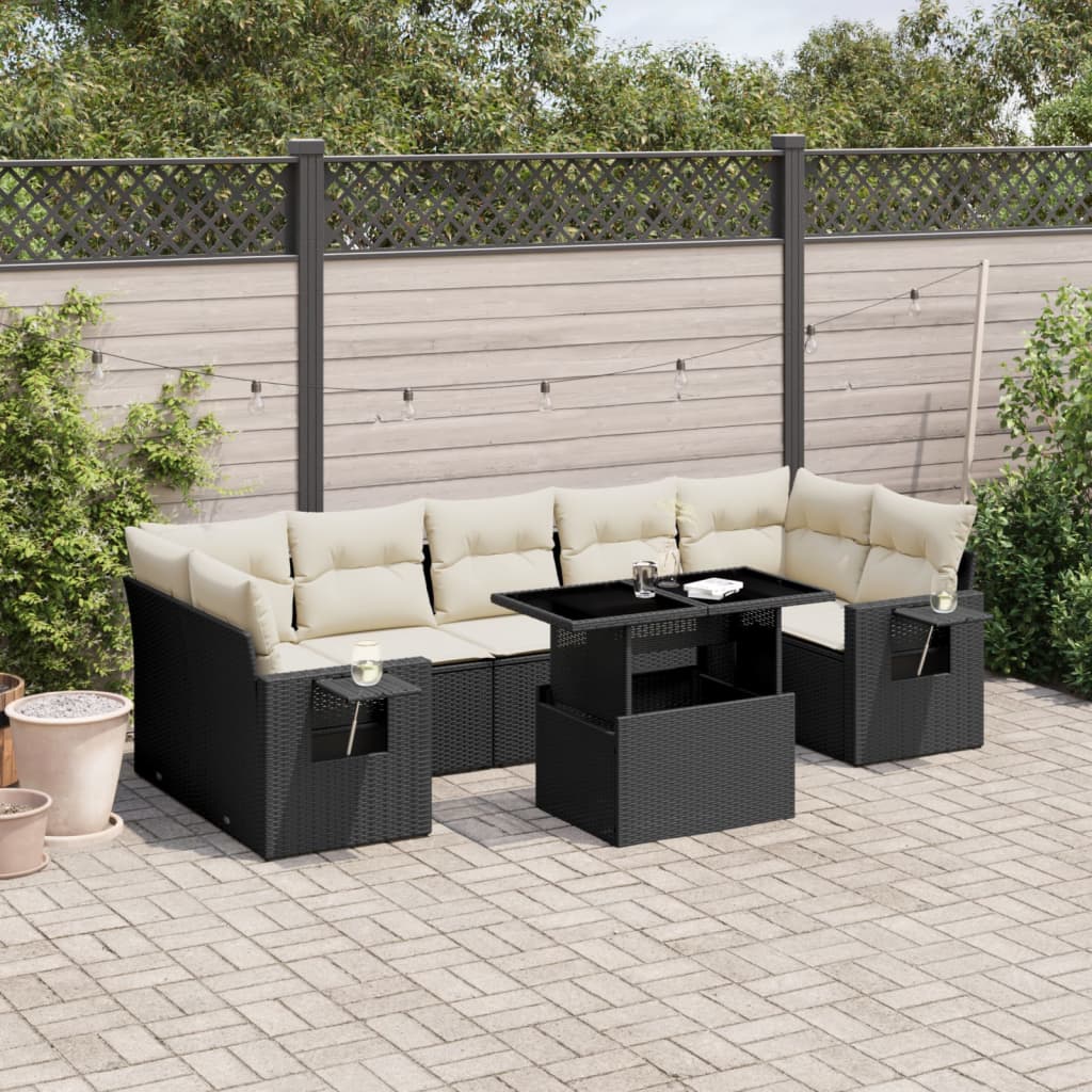 Set mobilier de grădină cu perne, 8 piese, negru, poliratan GartenMobel Dekor