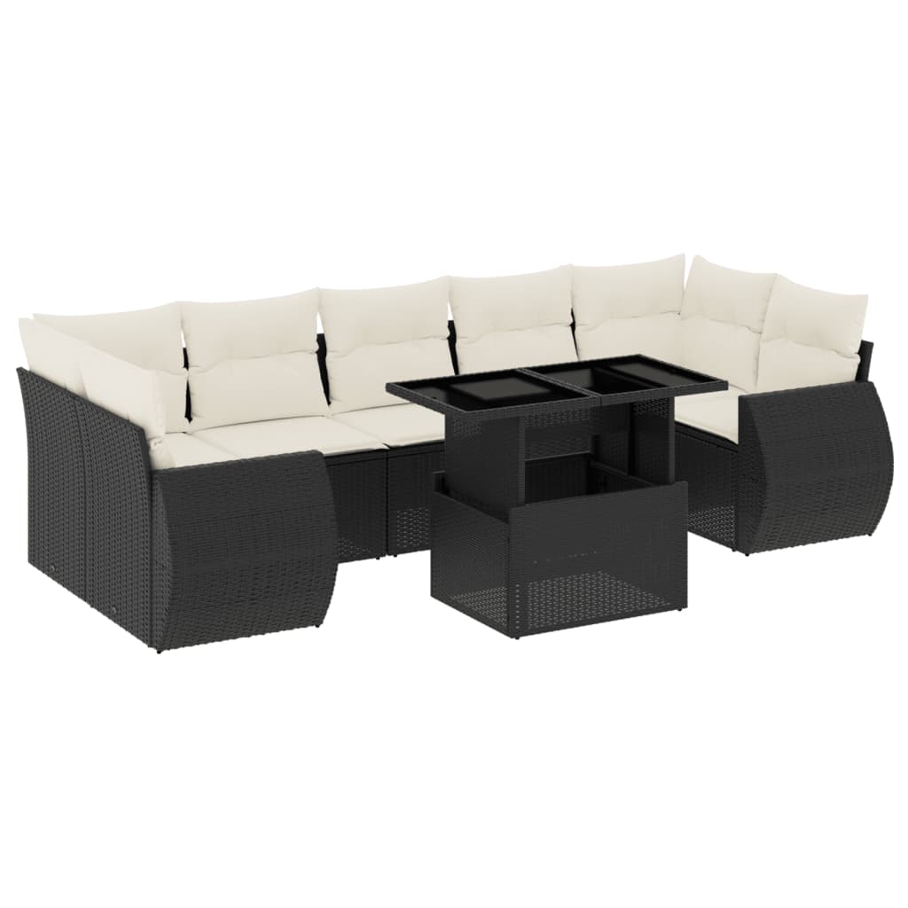 Set mobilier de grădină cu perne, 8 piese, negru, poliratan GartenMobel Dekor