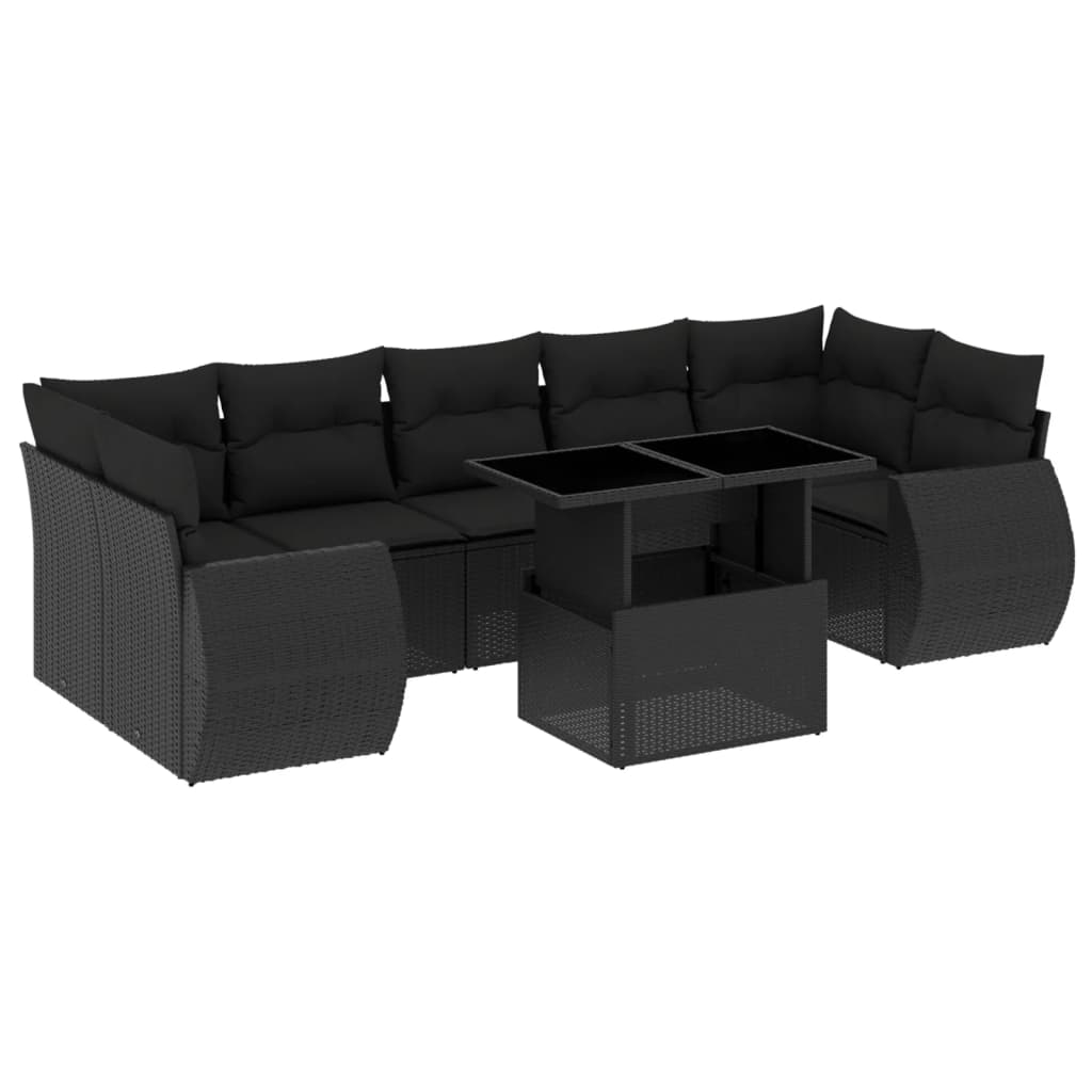 Set mobilier de grădină cu perne, 8 piese, negru, poliratan GartenMobel Dekor