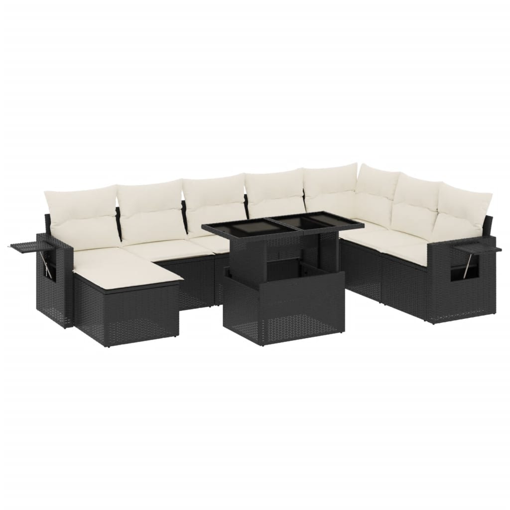 Set mobilier de grădină cu perne, 8 piese, negru, poliratan GartenMobel Dekor