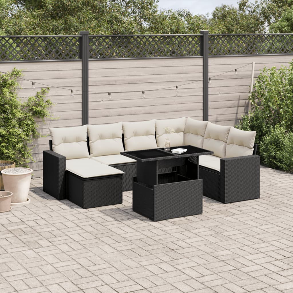 Set mobilier de grădină cu perne, 8 piese, negru, poliratan GartenMobel Dekor