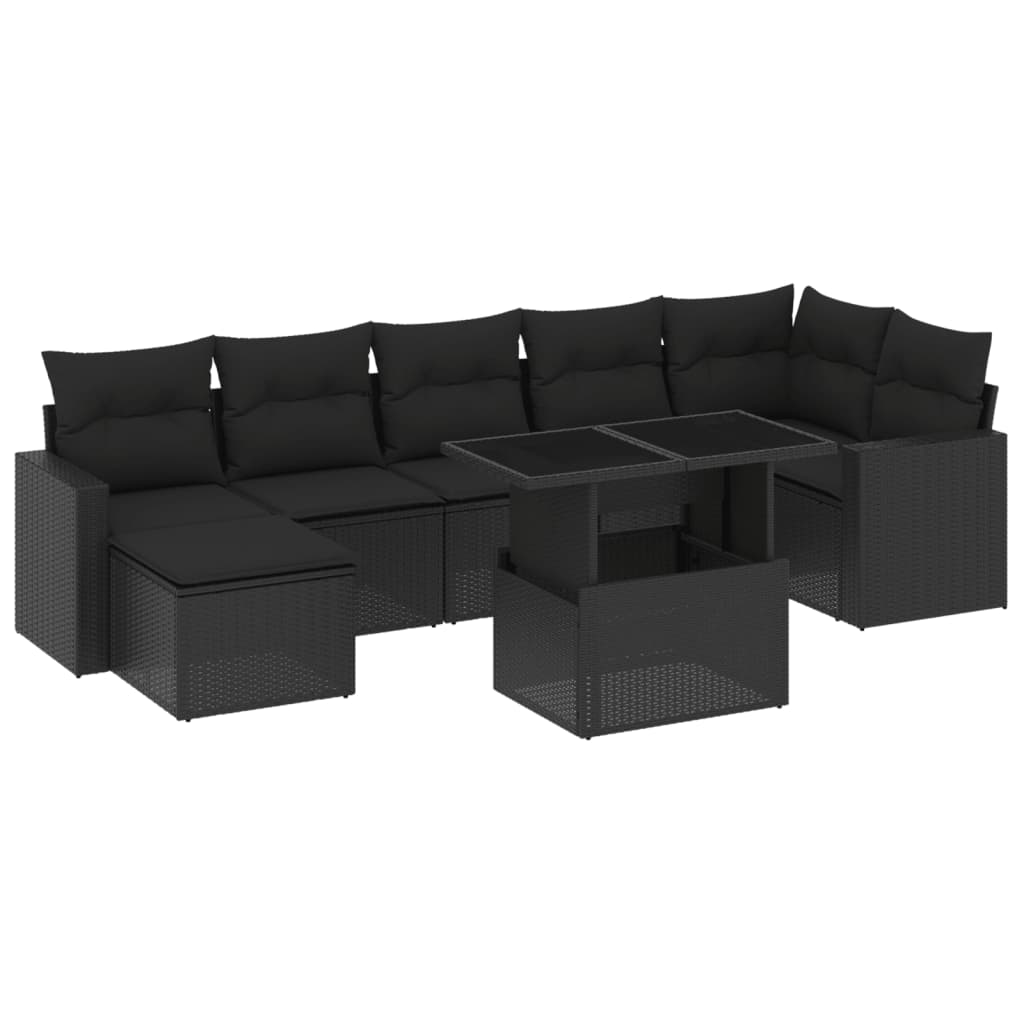 Set mobilier de grădină cu perne, 8 piese, negru, poliratan GartenMobel Dekor