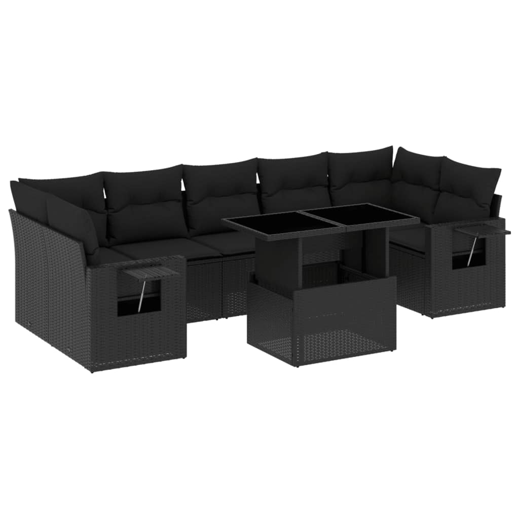 Set mobilier de grădină cu perne, 8 piese, negru, poliratan GartenMobel Dekor