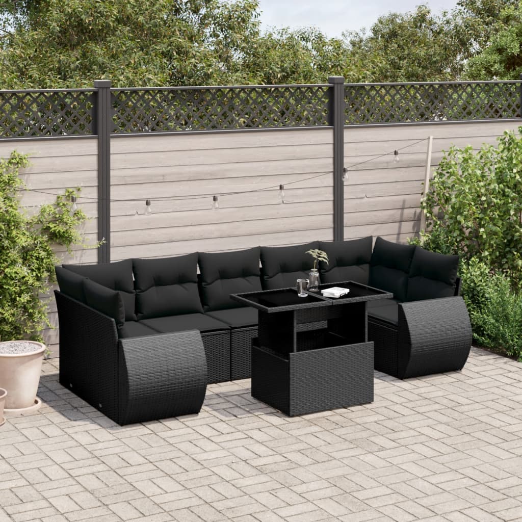 Set mobilier de grădină cu perne, 8 piese, negru, poliratan GartenMobel Dekor