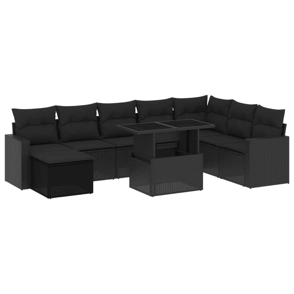 Set mobilier de grădină cu perne, 9 piese, negru, poliratan GartenMobel Dekor