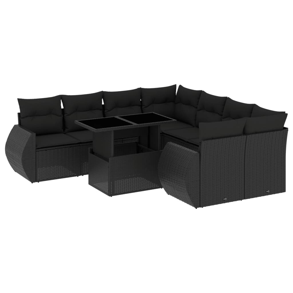 Set mobilier de grădină cu perne, 9 piese, negru, poliratan GartenMobel Dekor