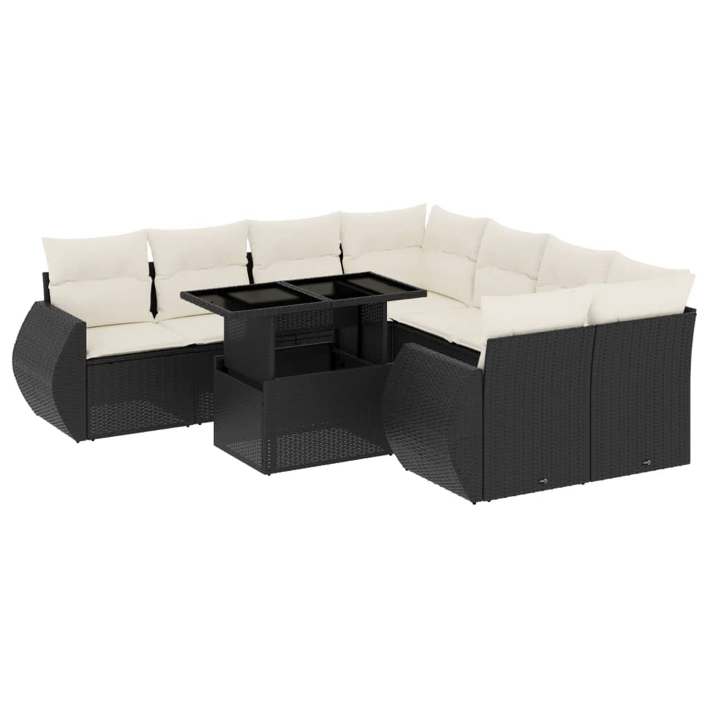 Set mobilier de grădină cu perne, 9 piese, negru, poliratan GartenMobel Dekor
