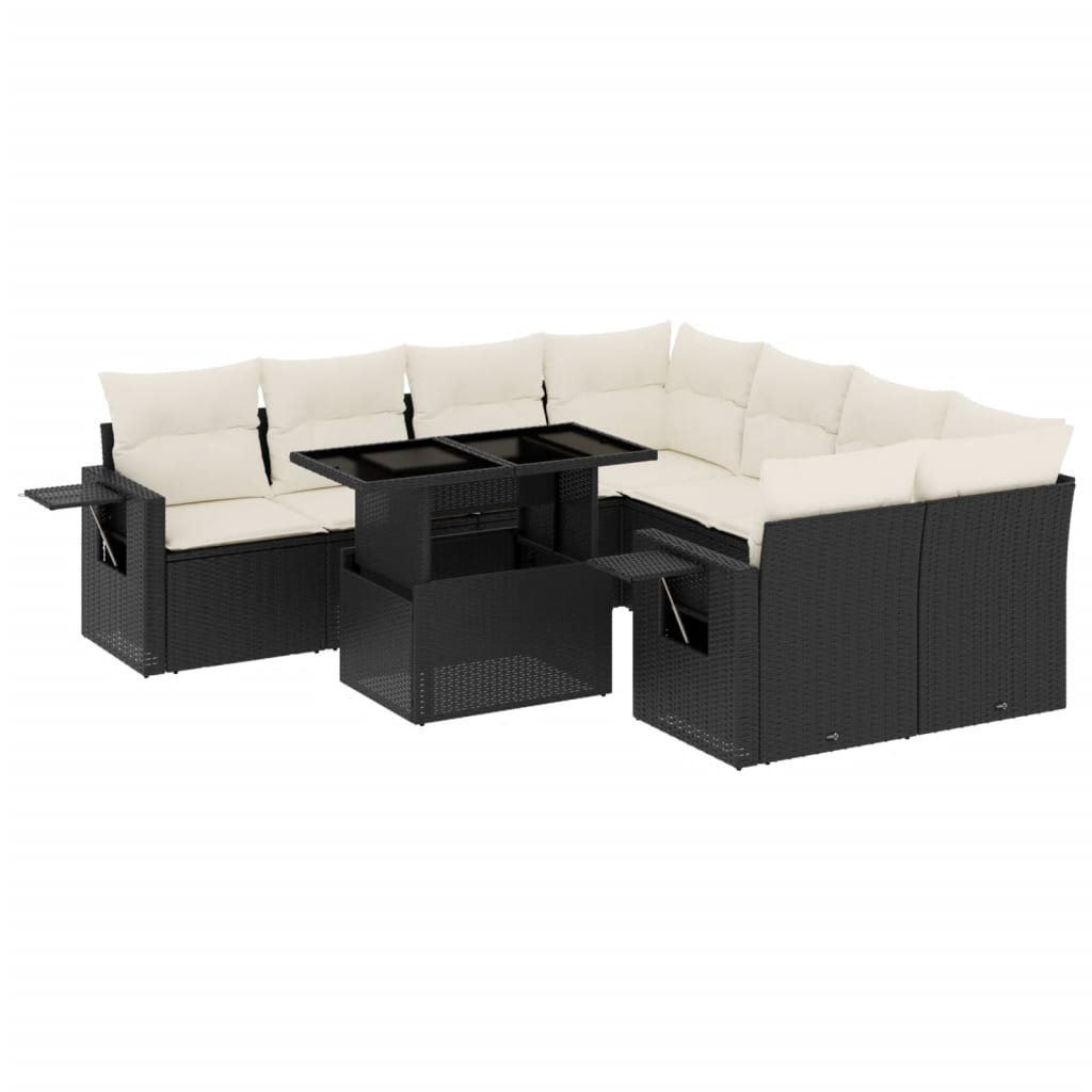 Set mobilier de grădină cu perne, 9 piese, negru, poliratan GartenMobel Dekor