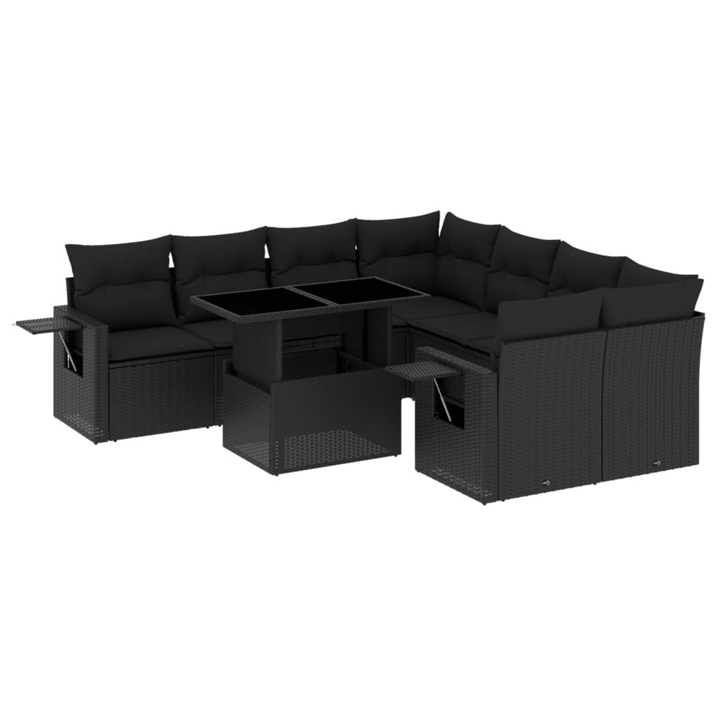 Set mobilier de grădină cu perne, 9 piese, negru, poliratan GartenMobel Dekor