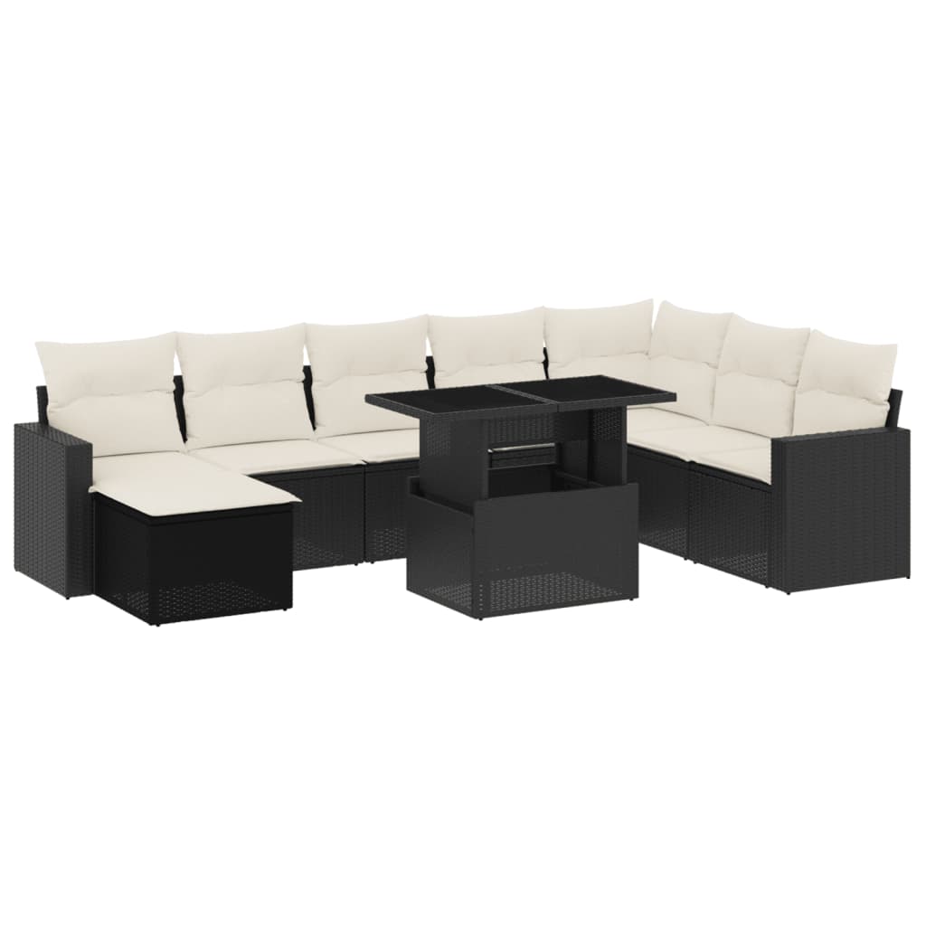 Set mobilier de grădină cu perne, 9 piese, negru, poliratan GartenMobel Dekor