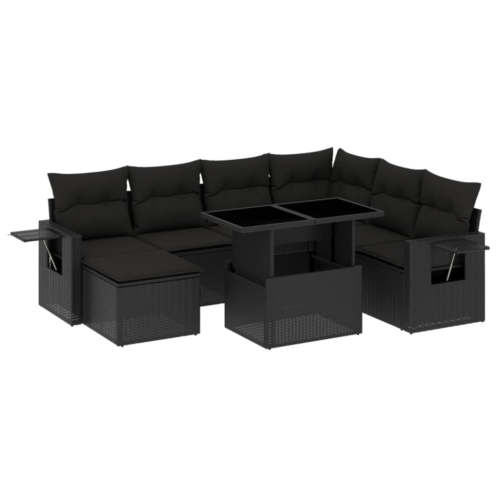 Set mobilier de grădină cu perne, 9 piese, negru, poliratan GartenMobel Dekor